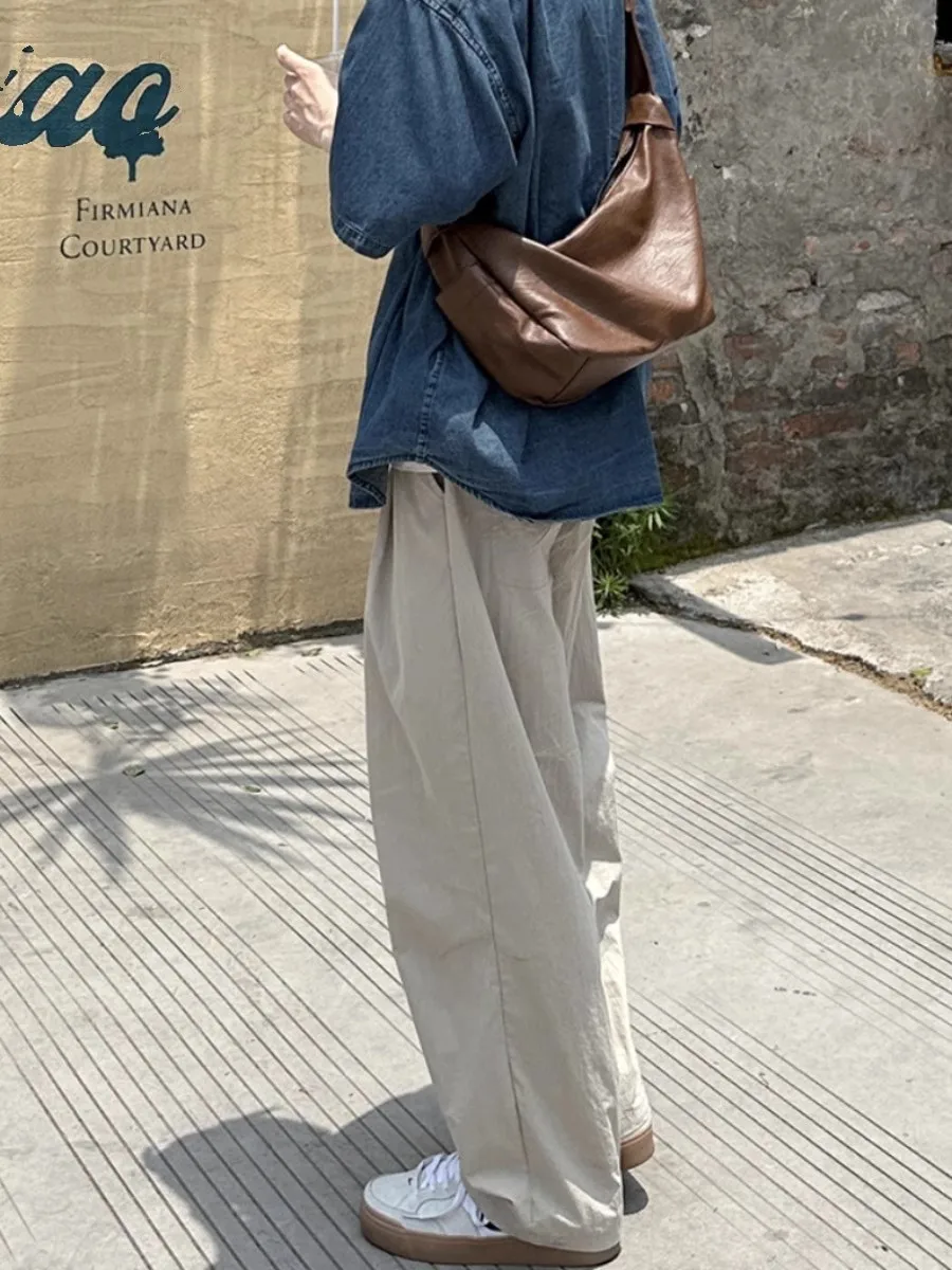 Pantaloni casual in seta di ghiaccio vestibilità ampia estate sottile uomo donna pantaloni casual a gamba lunga dritta con colore strutturato