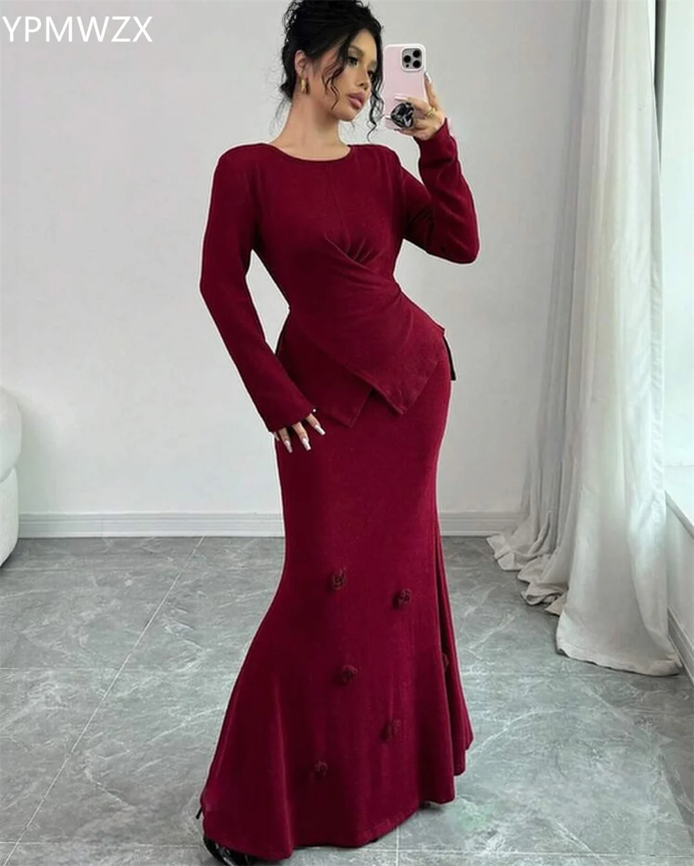 Customized Prom Gown Formal Evening Dress Women YPMWZX Scoop Neckline Mermaid Floor Length Skirts Draped 3D Flower Bespoke Occas