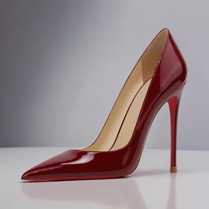 Elegant Black Wine Painted Leather High Heels Pointed Toe Professional Sexy Fashion Show Women's Thin Heel Four Season Social...