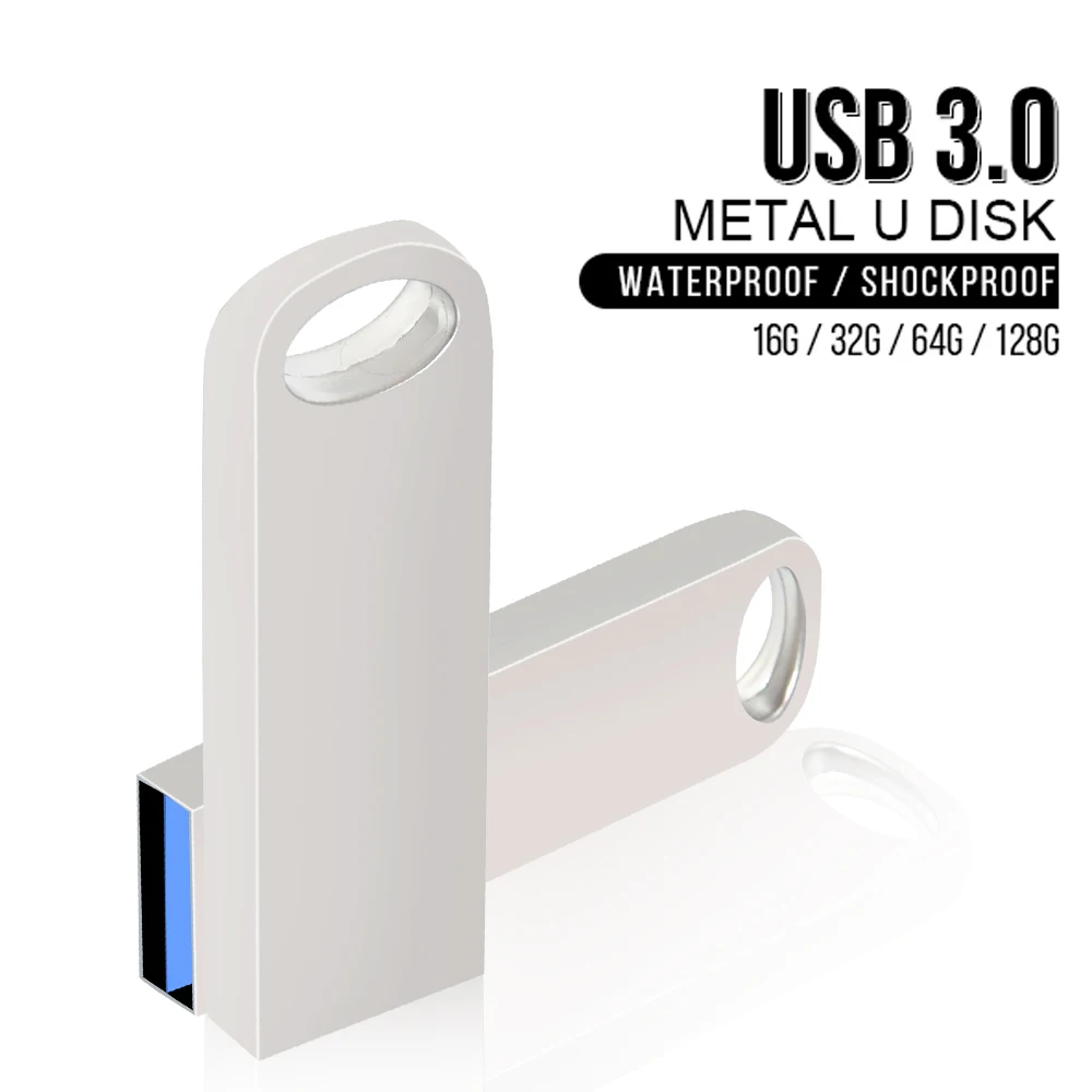 USB 3.0 Flash Drives 128gb High Speed Metal Waterproof Silver Pen Drive 64gb 32GB 16GB Memory Stick USB Memories Storage for PC