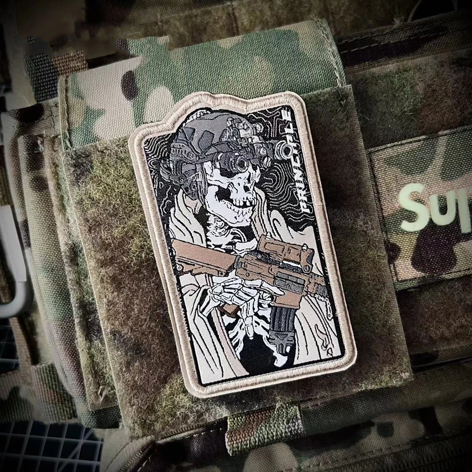 Ghost Squad Warrior Skeleton Embroidered Patch Night Vision Weapons Combat Tactical Badge DIY for Clothing Backpack Decoration