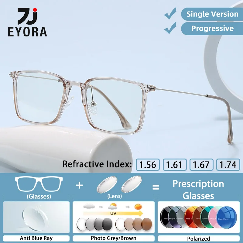 

EYORA Minimalist Square Acetate-Metal Reading Glasses Myopia Eyewear Hyperopia Anti Blue Ray Progressive Photochromic Eyewear