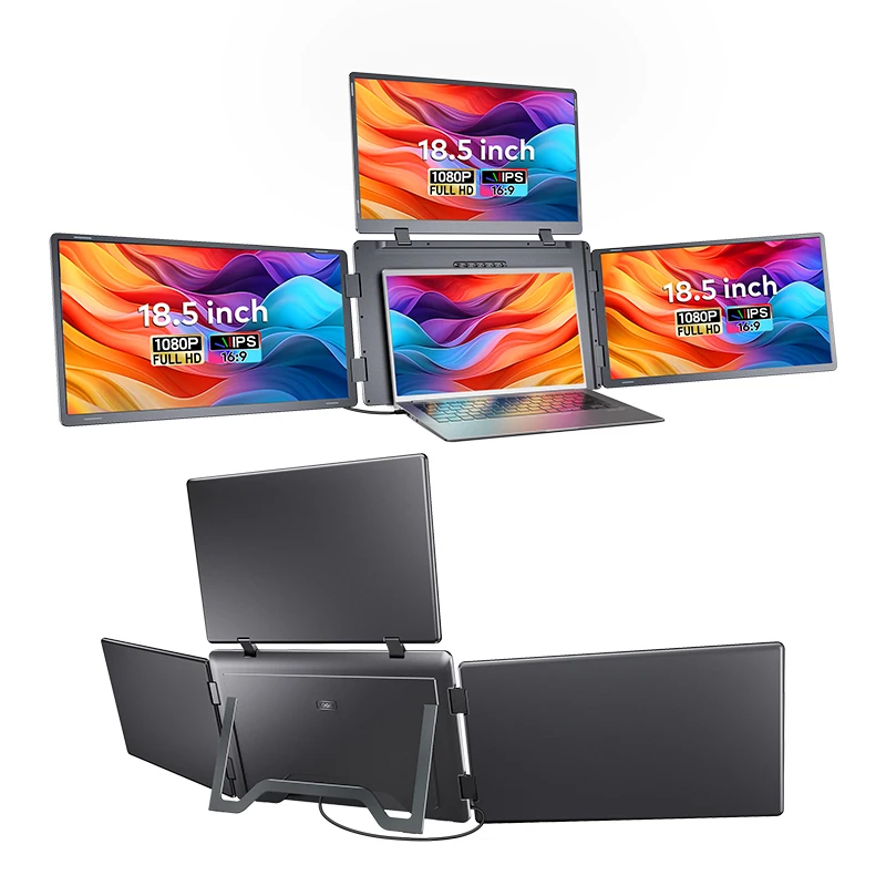 

2026 Trending Products 18.5 Inch Portable 4 Screens Monitors 1080p SRGB 100% Color Gamut 3 Pcs Full View Display