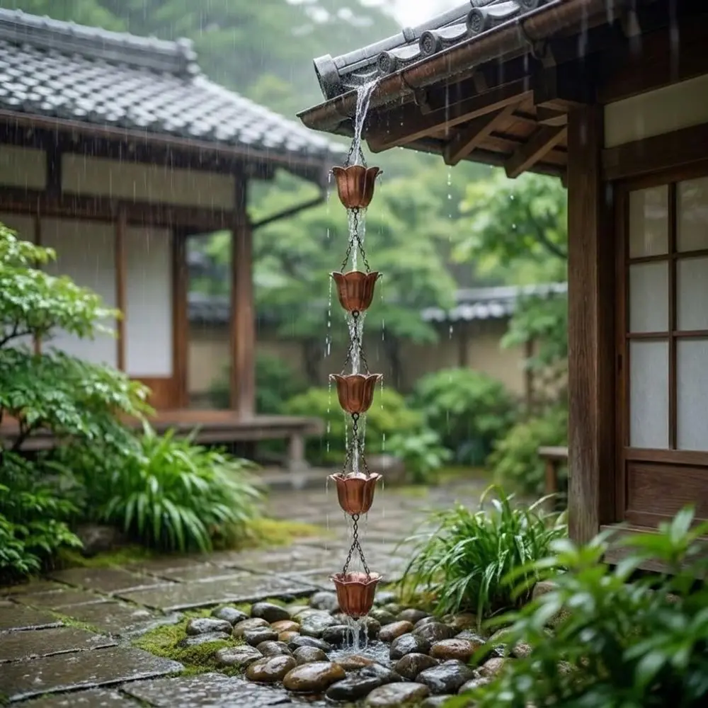 Japanese Style Metal Tulip Rain Chain Hanging Iron Art Rain Chain for Gutters Directs Water Flower-shaped Rain Catcher