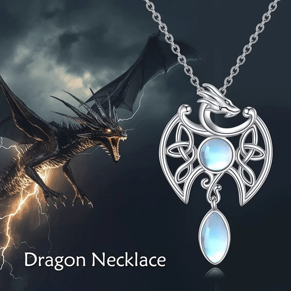 1pc Celtic Dragon Moonstone Necklace, Faux Crystal Pendant Witch Necklace Anniversary Party Gifts, Jewelry, Niche Style Hot List