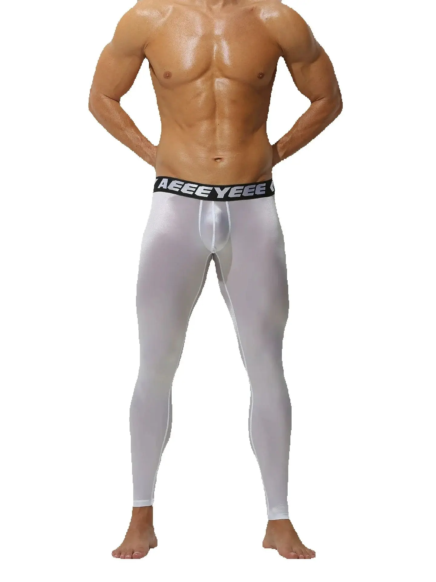 unique Hot pants men's leggings single piece tight ultra-thin elastic ice silk fully transparent transparent fitness shorts