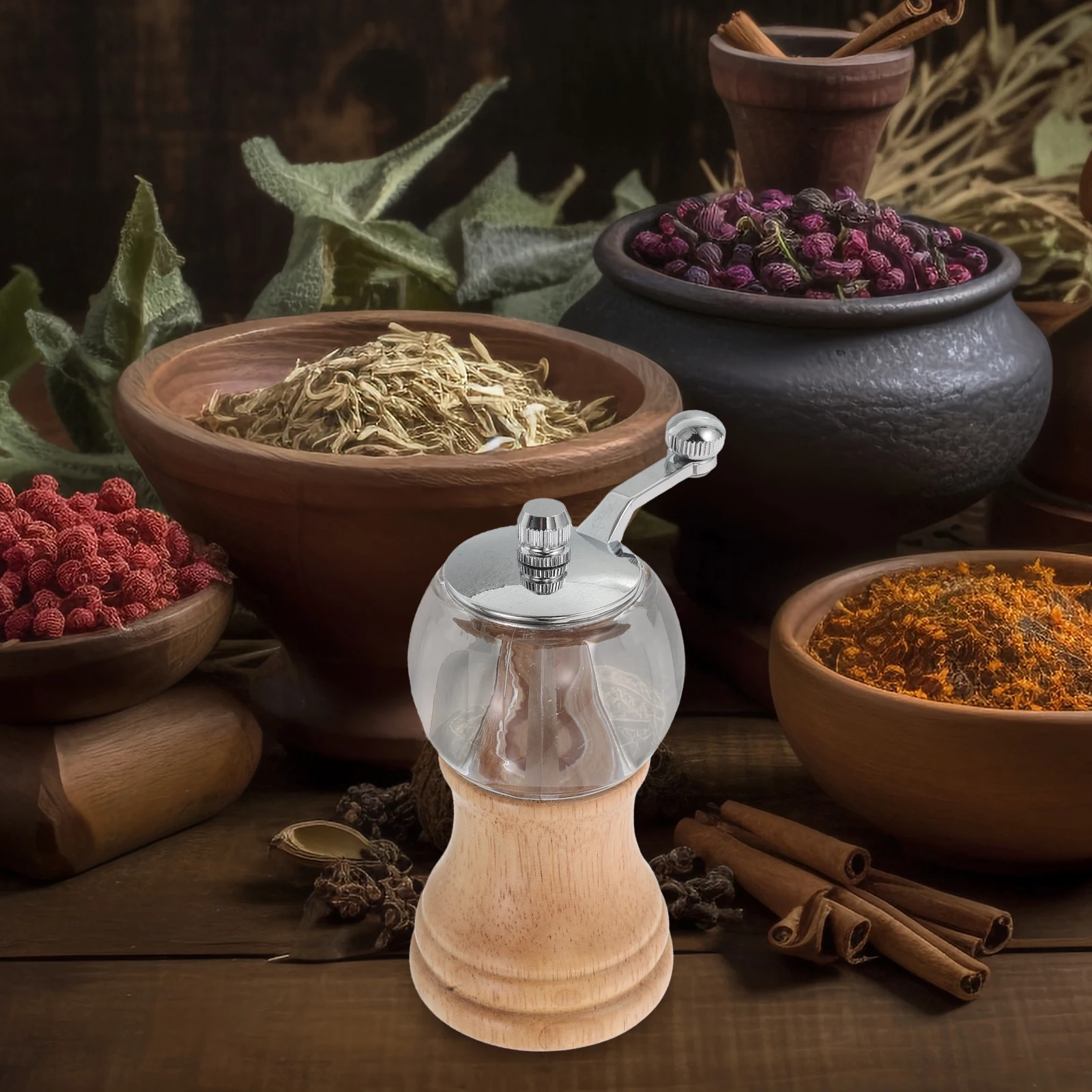 

Salt and Pepper Grinder Manual Wooden Mills Hand Crank Refillable Spice Grinders Metal Handle Kitchen Bbq Acrylic Set