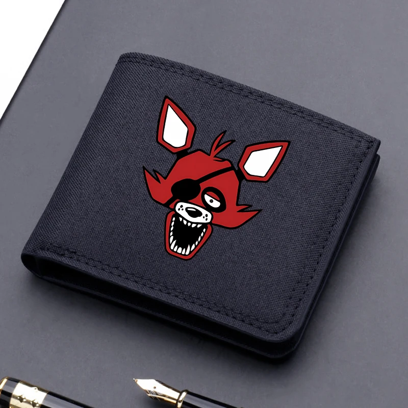 Five Night Freddys Short Folding Purse Cartoon Freddy Printed Canvas Wallet Horror Bear Card Holder Cute Coin Case Kids Gifts