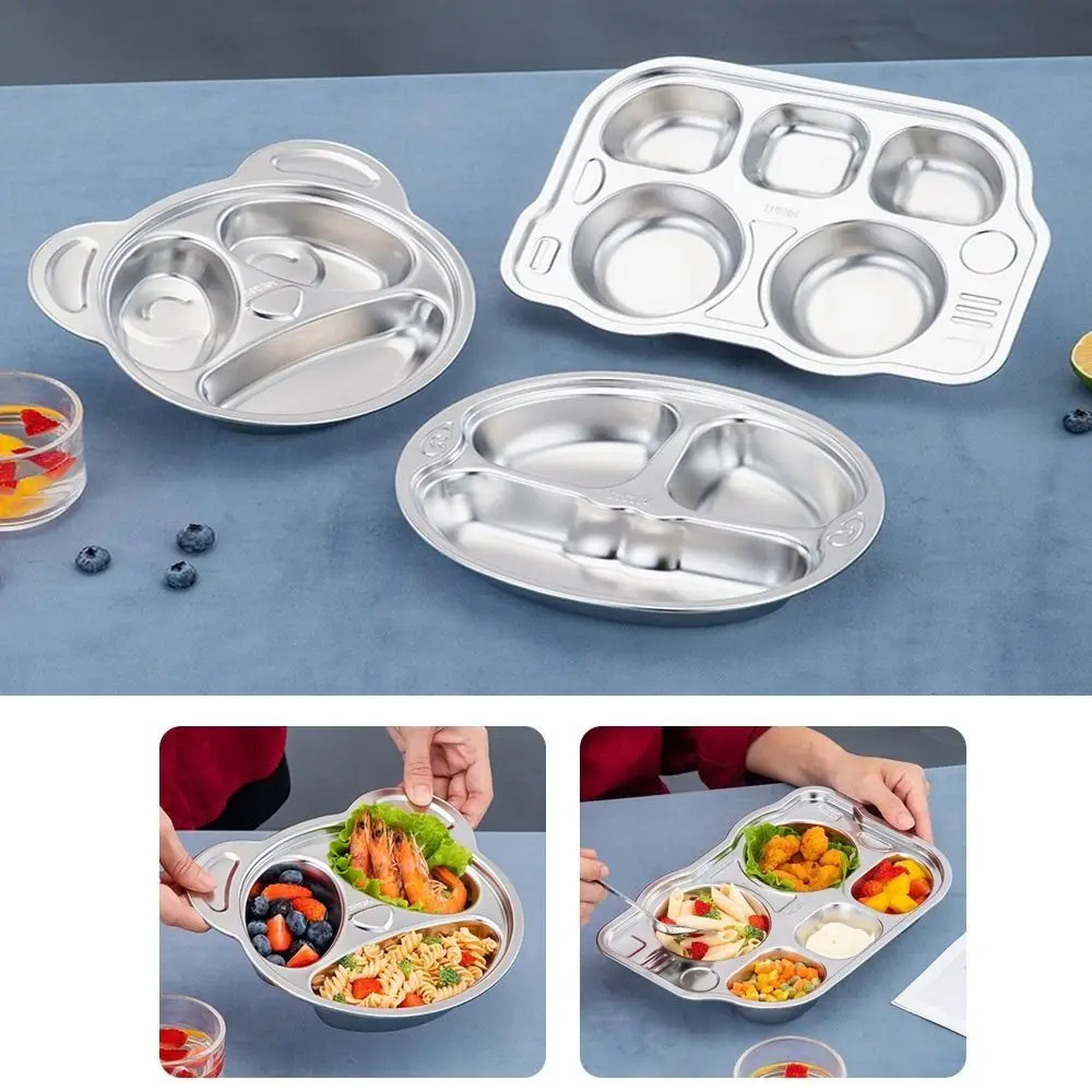 Stainless Steel Bowl Toddlers Plate Placemat Food Dinner Trays Kid Feeding Mat Child Food Feeding Tray Compartment Container