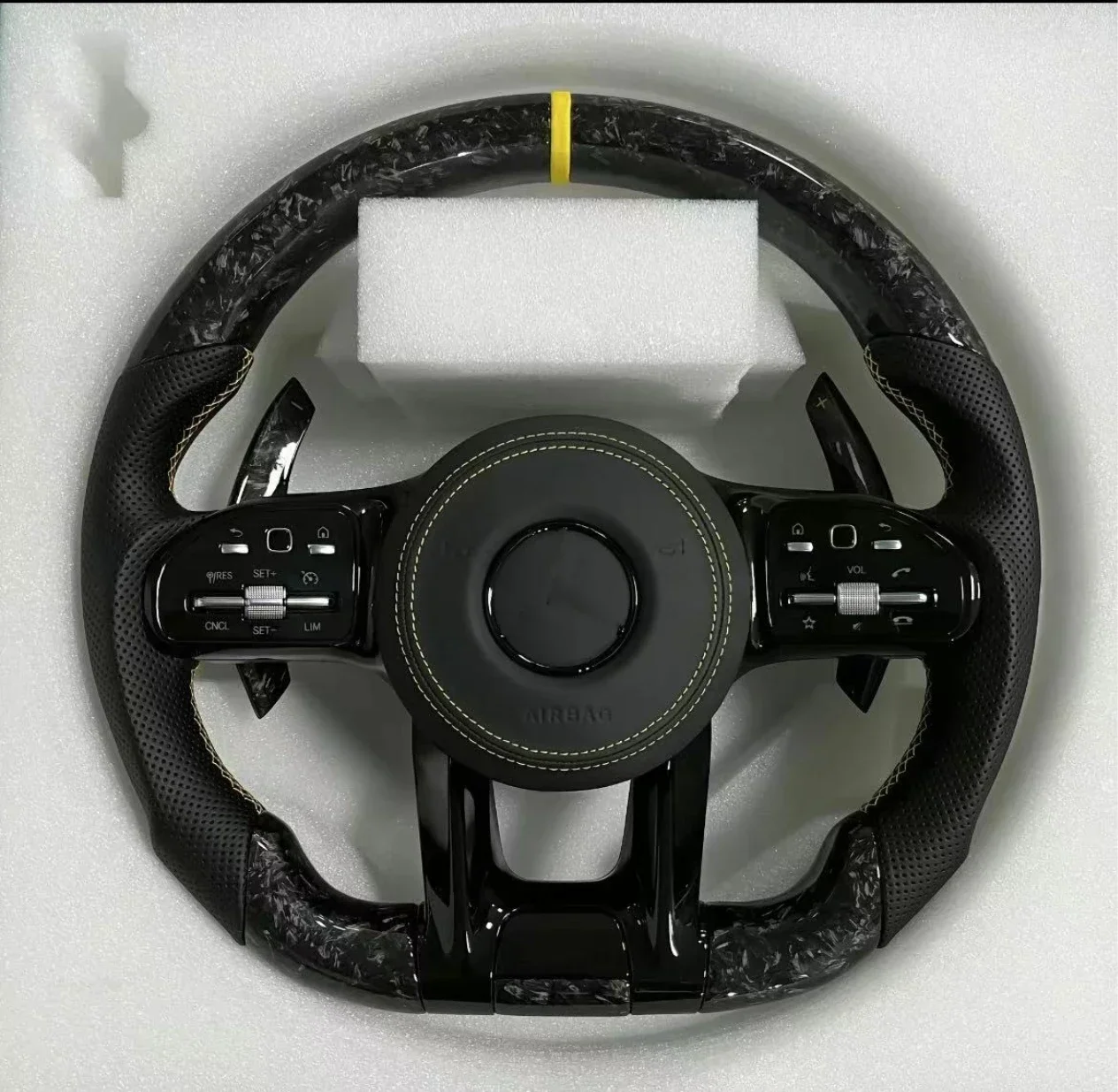 Modified LED Carbon Fiber Steering Wheel For Mercedes-Benz AMG GT With Perforated Leather Steering Wheel