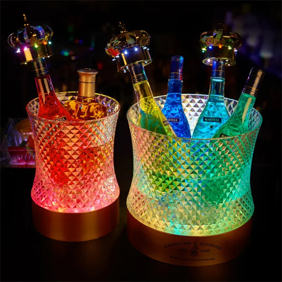 Thrisdar 7 Color Changeable Champagne Ice Bucket LED Wine Bucket Acrylic Champagne Beer Holder Nightclub Bar Party Tool Decor