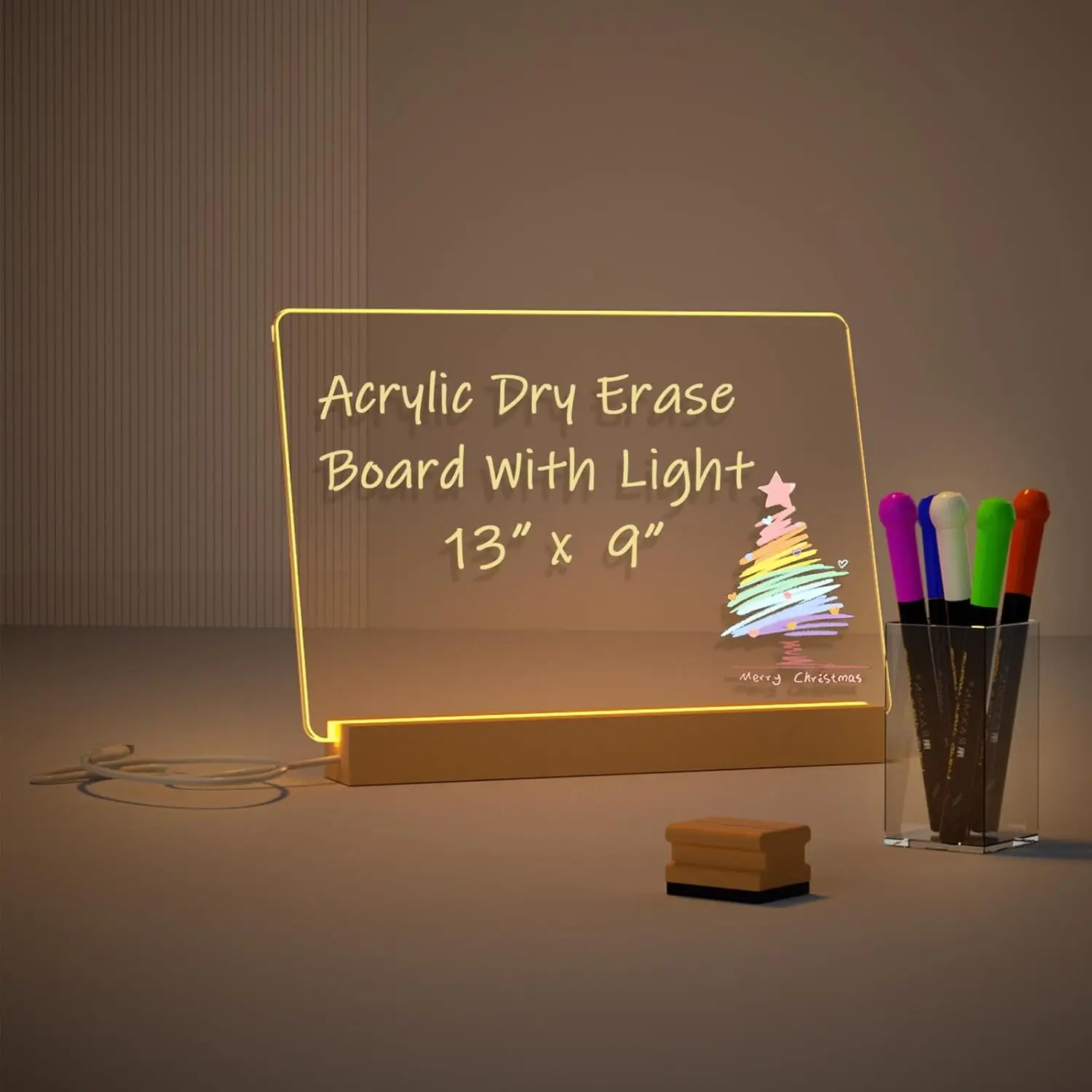 

LED Light Up Dry Erase Board 13x9 inch with 5 Markers, Acrylic Memo Note Board for Home Office Kitchen Bedroom
