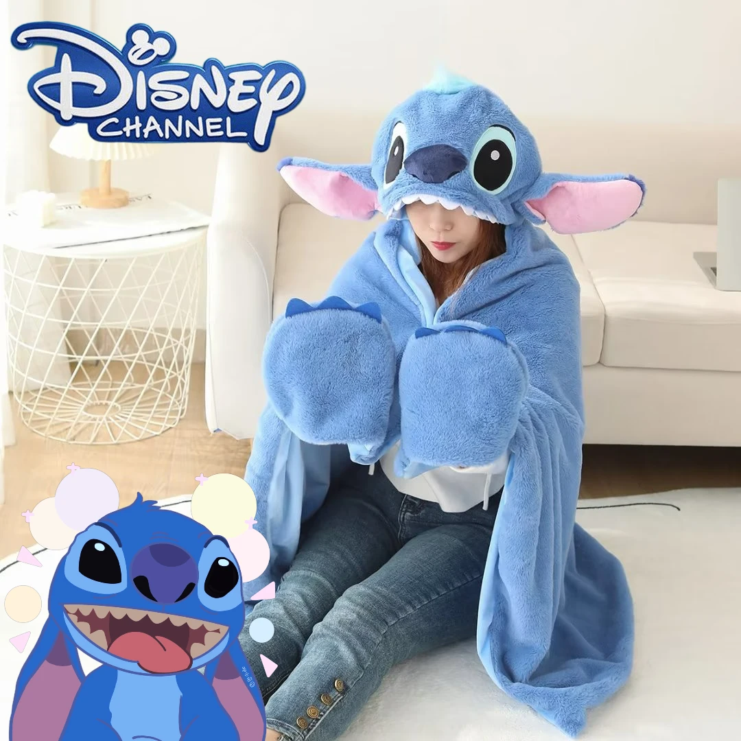 

Disney Stitch Hooded Flannel Blanket Winter Warm Thick Throw with Buttons Shawl Cloak Women Men Home Office Lunch Break Blanket