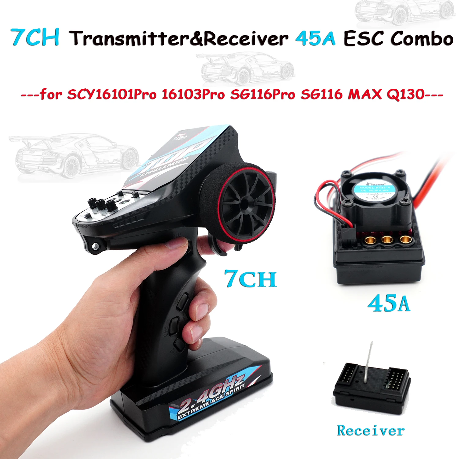 RC 7CH 2.4GHz Transmitter & Receiver 45A ESC Combo Set 3S Lipo Battery for RC Car SCY16101Pro 16103Pro SG116Pro SG116 MAX Q130