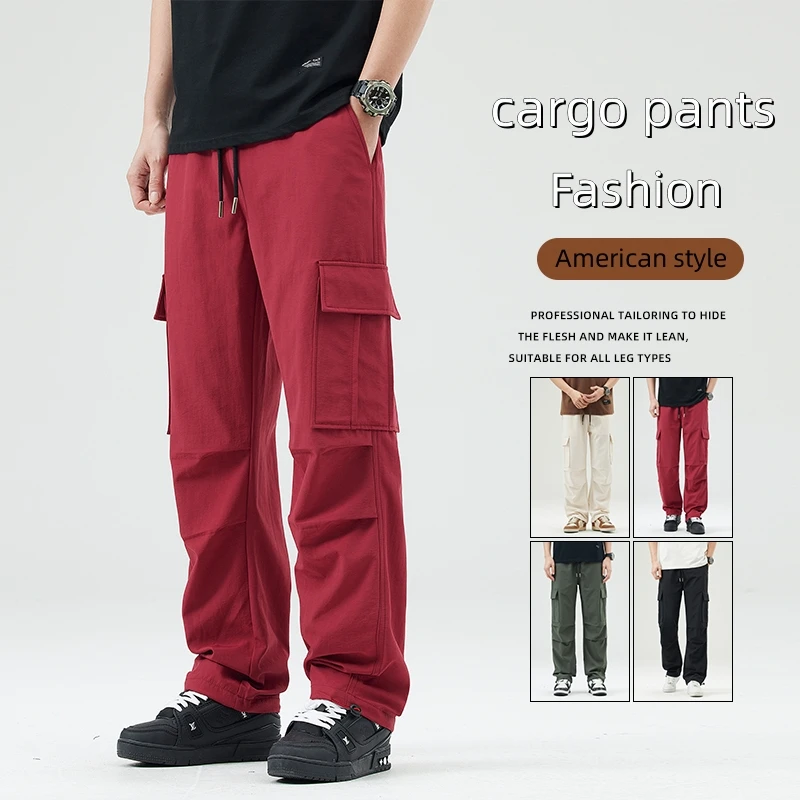 New American Wide Leg Cargo Pants Men Climbing Trousers Loose Waterproof  Windproof Straight Outdoor Fashion Streetwear Pants