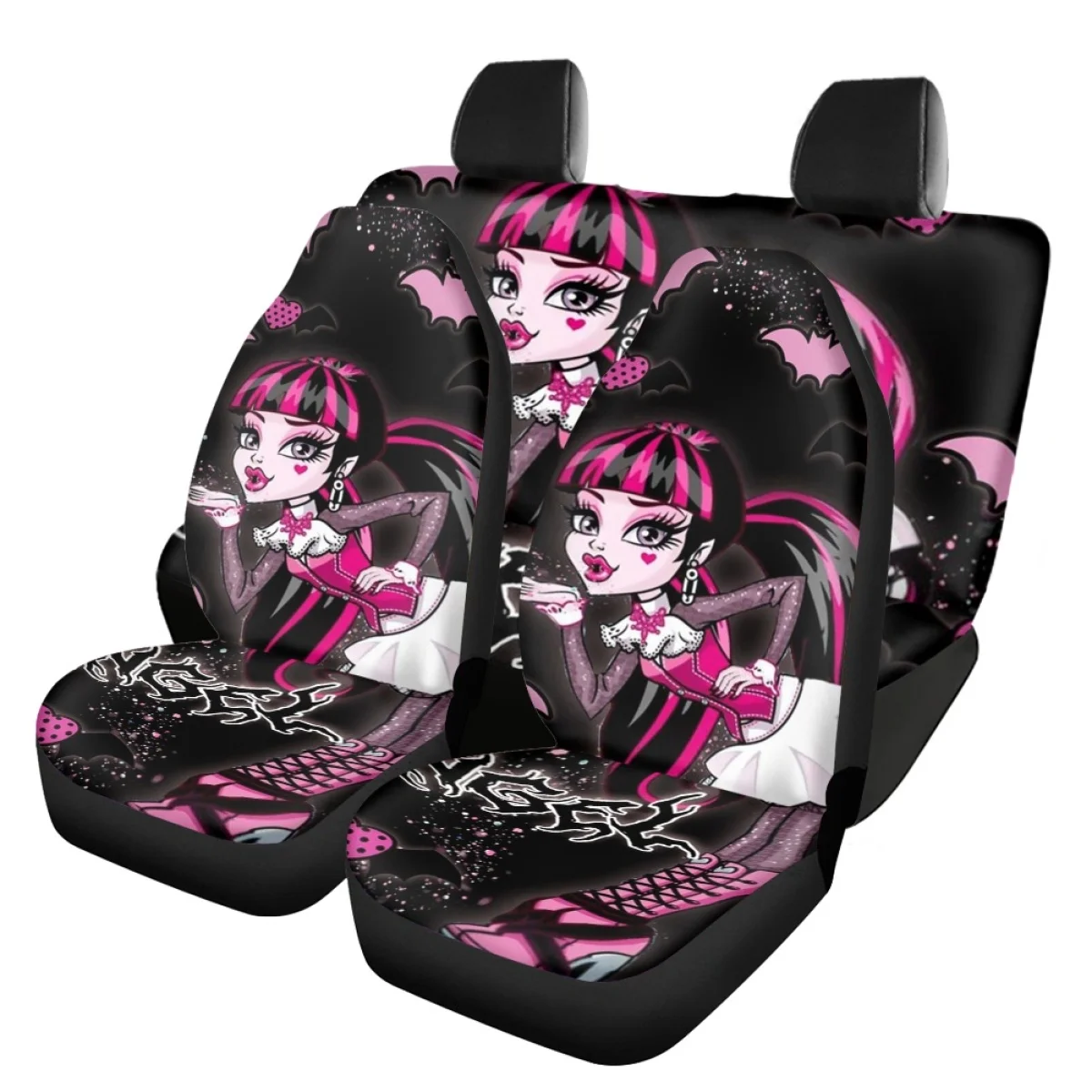 Gothic Sweet Girls Car Seat Cover Set for Women Universal Fit SUV Truck Sedan Elastic Front Back Seat Cover Accesorios Para Auto