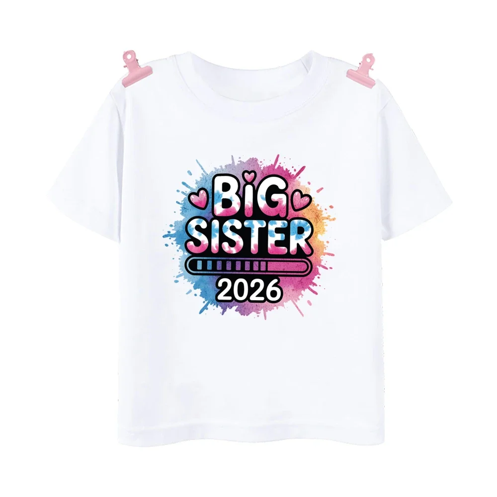 Promoted To Big Sister 2026 Printed Kids Shirts Baby Announcement Chothes Girls T-shirt Children Summer Short Sleeve Outfit Tops