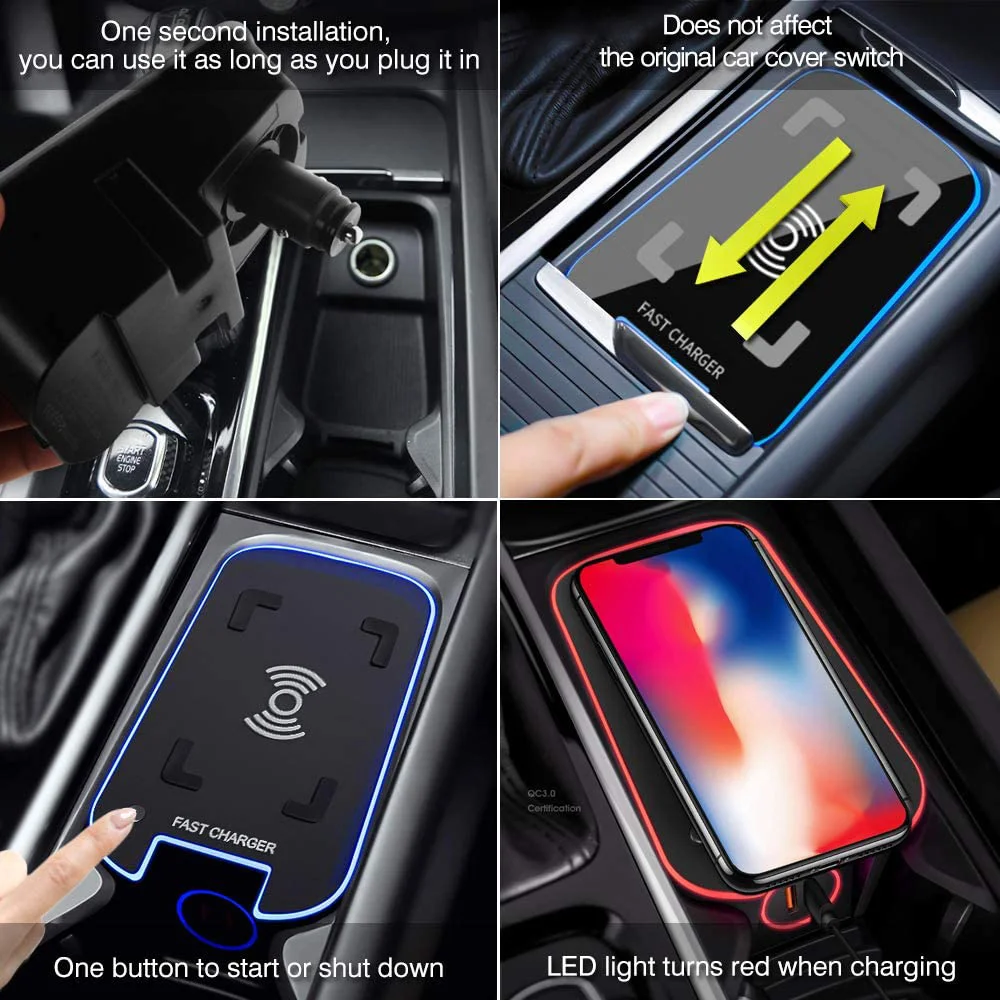 15W Car QI Wireless Charger Charging Plate Phone Holder for Volvo XC90 S90 XC60 VC60 S60 V90