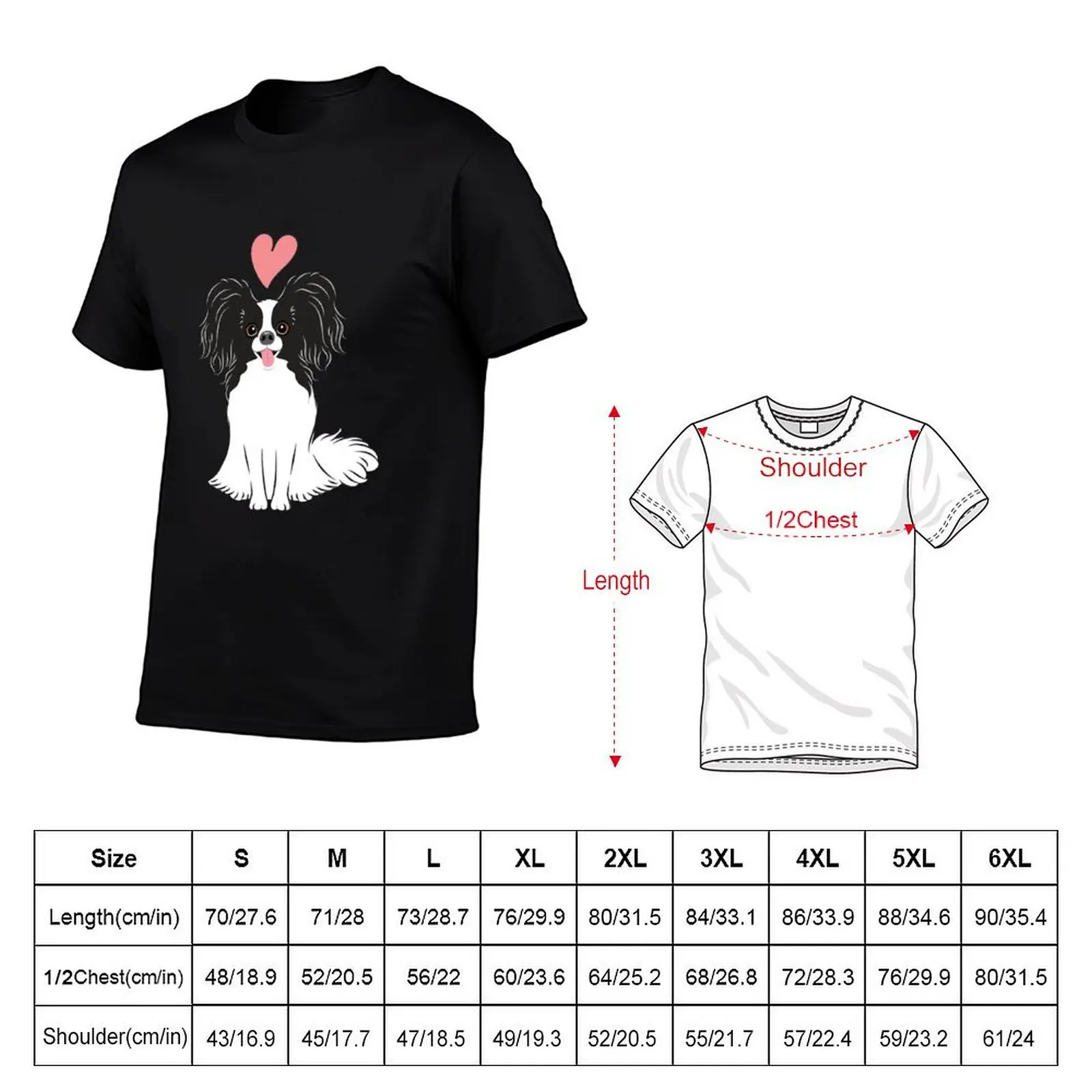 LOVE Black White Papillon Dog T-Shirt Fashion Print Casual Short Sleeve
