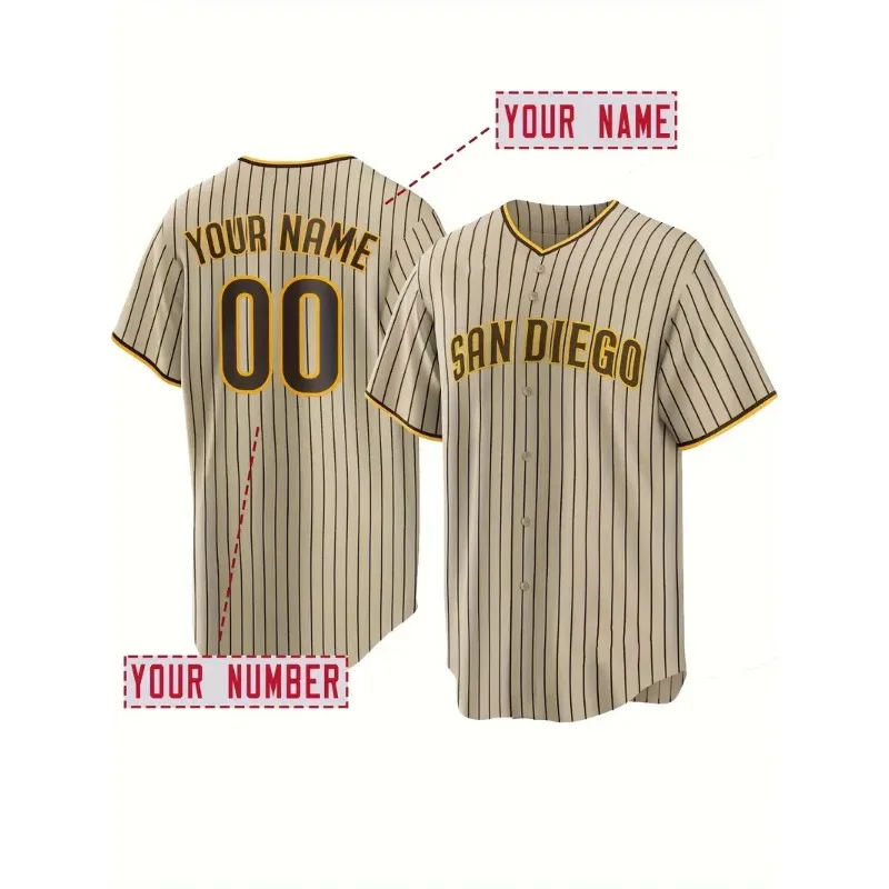 Customized Name And Number Men's Embroidery Baseball Jersey San Diego Personalized Short Sleeve Button Down Breathable Shirts