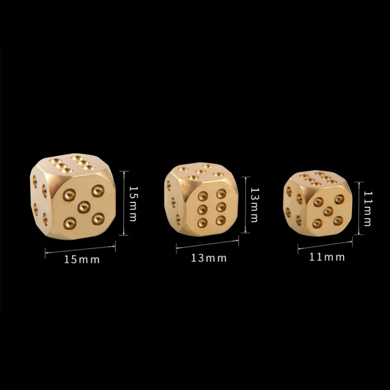 Gift Brass Solid Dice Decoration Small and Large Dice Cup Mahjong Dice Metal Brass Text Play Handle Pieces Decorative Figurines