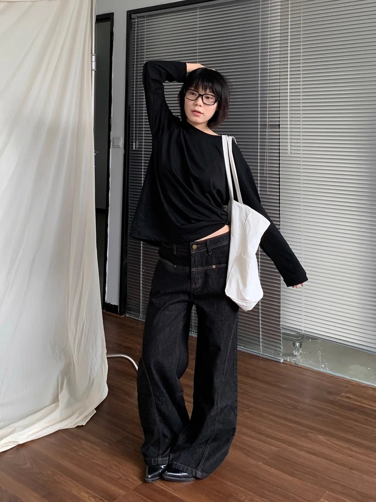 

Прямые джинсы в американском стиле High Street Vibe больших размеров, женские свободные утягивающие брюки с высокой талией длиной до пола