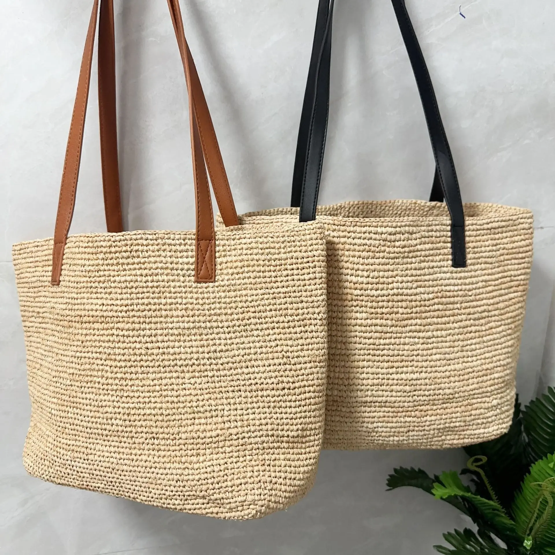 

Lafite Grass Cowhide Patchwork Woven Bag Women LuxuryCasual Tote Female Fashion Summer Beach Handbag Shoulder Shopping Bag