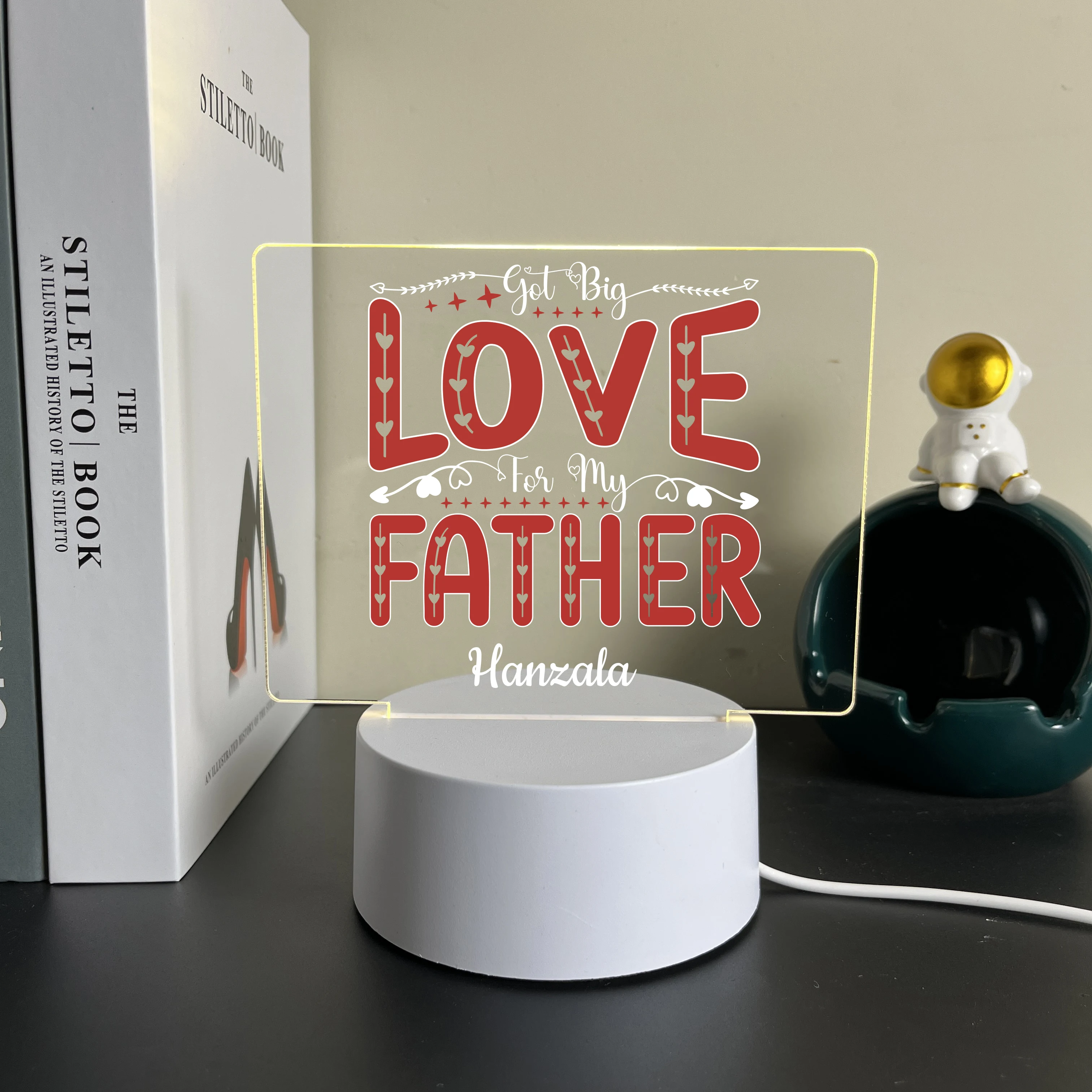 2D Colorful Night Light with Seven Adjustable Colors, Customized Name Blessings, Bedroom Bedlight, Father's Day Gift for Dad