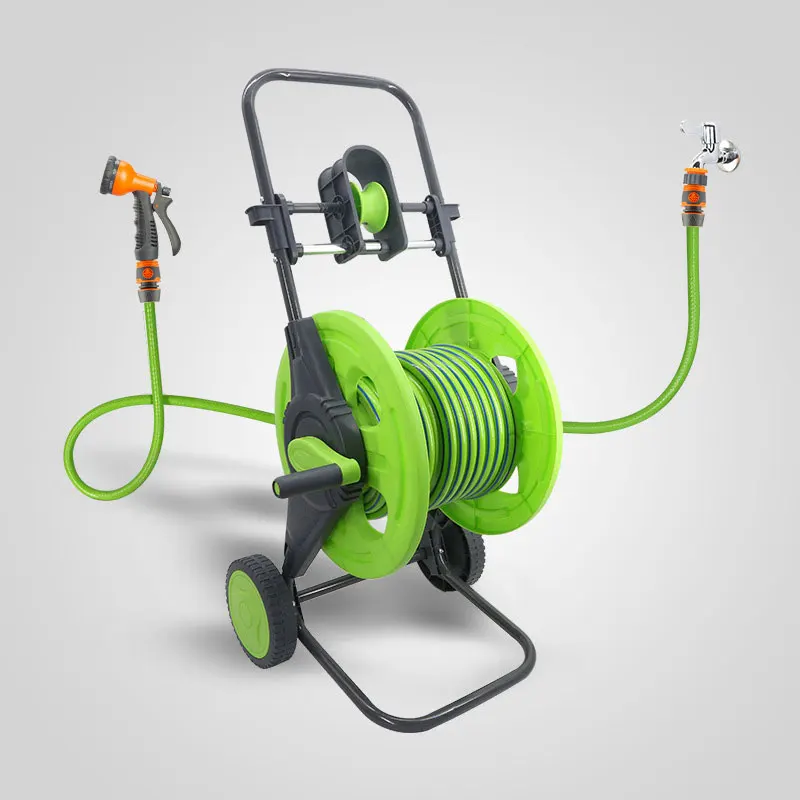 Hand Pushed with Conduit Rack and Wheel Garden Watering, Car Washing, Household Water Pipe Truck, Water Pipe Storage