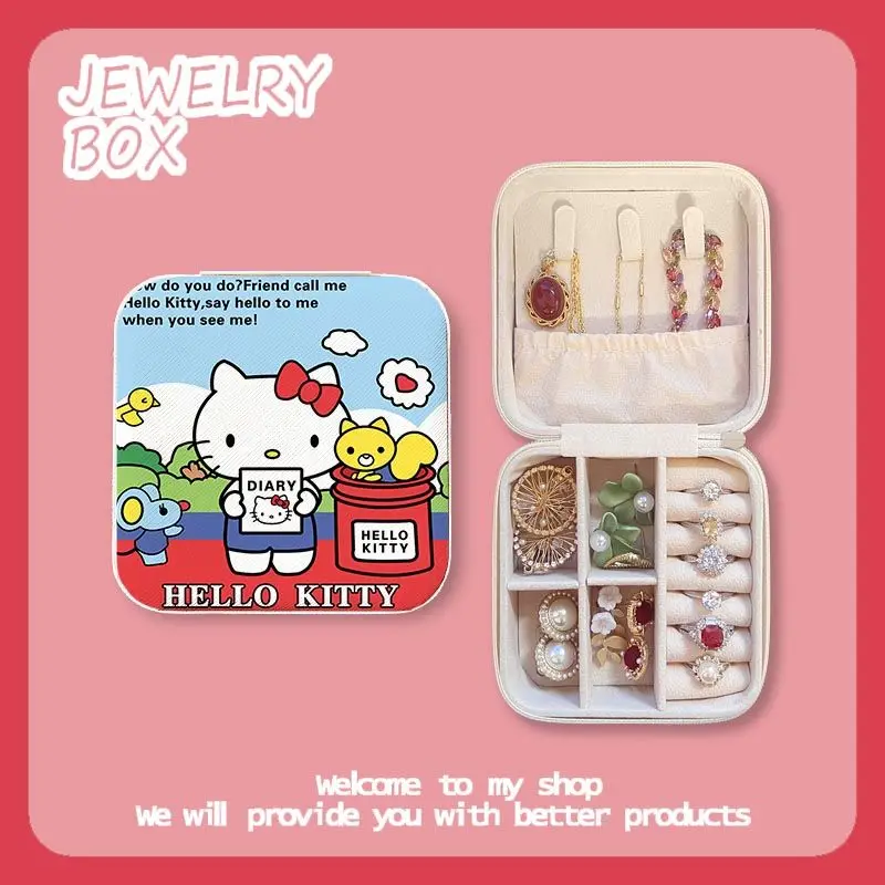 Sanrio Hello Kitty Jewelry Organizer Display Travel Jewelry Case Boxes Portable Leather Storage Joyeros Organizador De Joyas