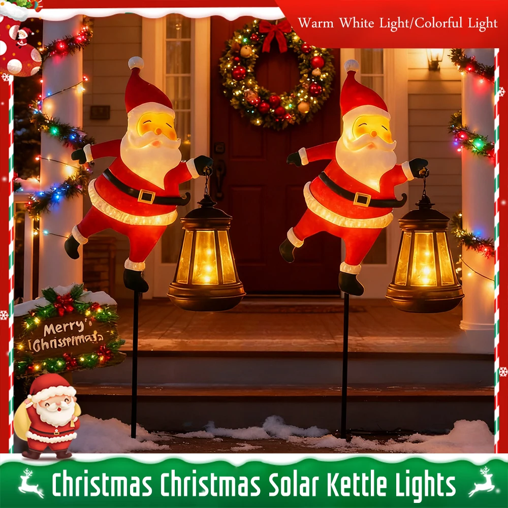 

Рождественские солнечные чайники Санта-Клауса, декоративные светильники для садового газона, подходящие для сада, двора, рождественские огни, праздничное украшение