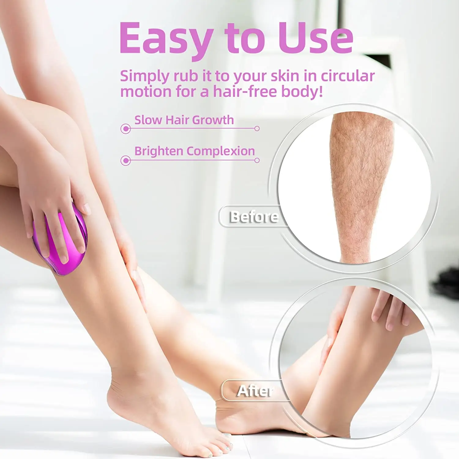 여성용 제모 무통 매직 크리스탈 헤어 지우개, 미용 제모, 피부 각질 제거 도구, 다리 팔 등 크리스탈 제모