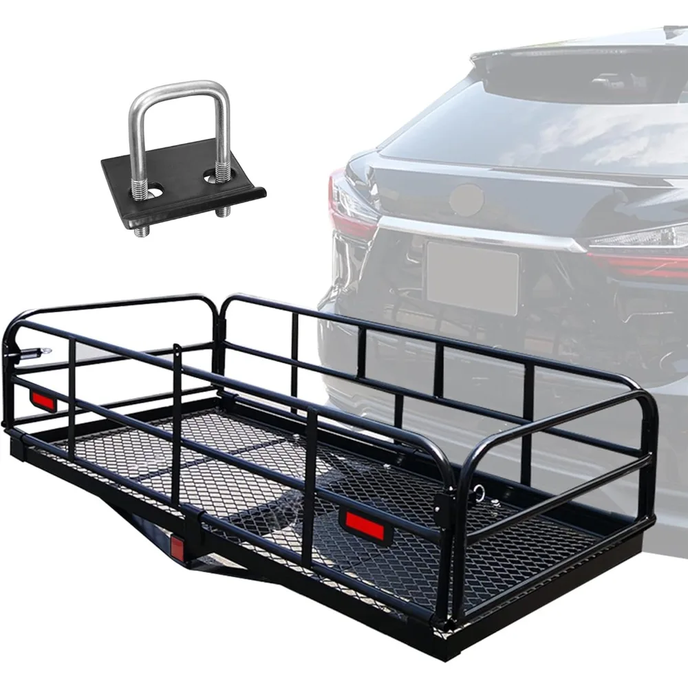 

500 Lbs Heavy Duty Hitch Mount Cargo Carrier 60" x 24" x 14.4" Folding Cargo Rack Rear Luggage Basket Fits 2" Receiver for Car S