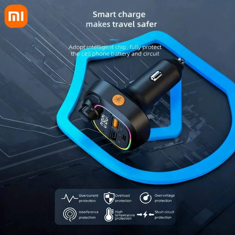 شاحن سيارة Xiaomi بلوتوث 5.4 FM الارسال PD Type-C المزدوج USB المحيطة لاعب MP3 شاحن Type-C ضوء لاسلكي يدوي #6
