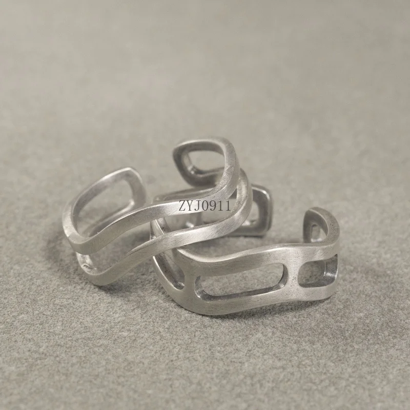 Hand brushed matte 925 silver ring men's simple opening adjustable design couple ring women