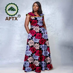 African Dress for Women Ankara Print Women's V-Neck Sleeveless with Pocket Floor Length Dress Dashiki Casual Party Attire