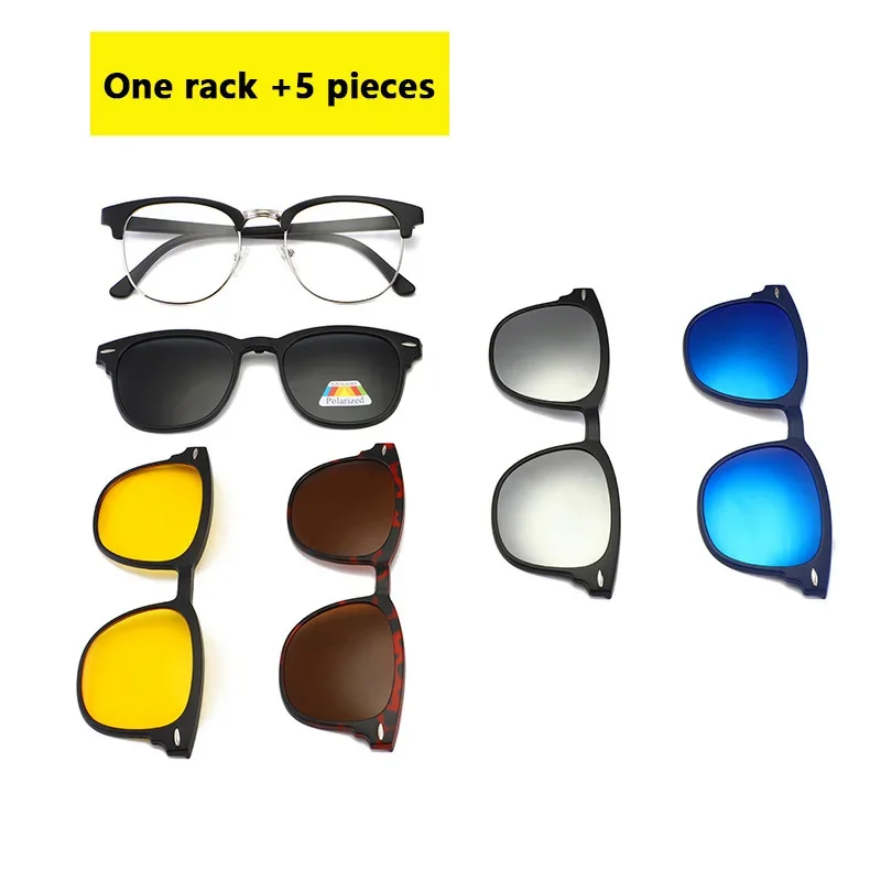 2249A 6 In 1 Spectacle Frame Men Women With 5 PCS Clip On Polarized Sunglasses Magnetic Glasses Male Computer Optical