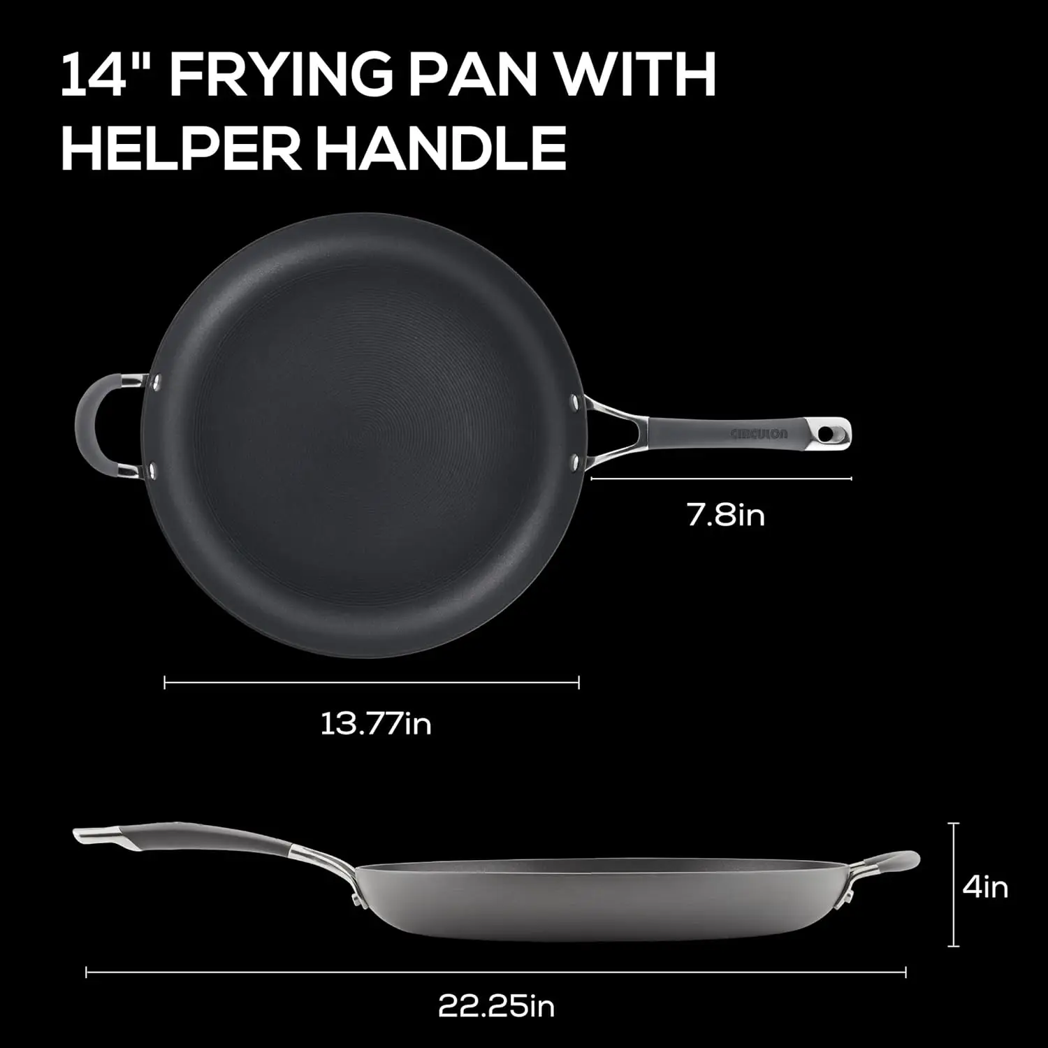 83906  Radiance Hard Anodized Nonstick Frying Pan / Fry Pan / Hard Anodized Skillet with Helper Handle - 14 Inch, Gray