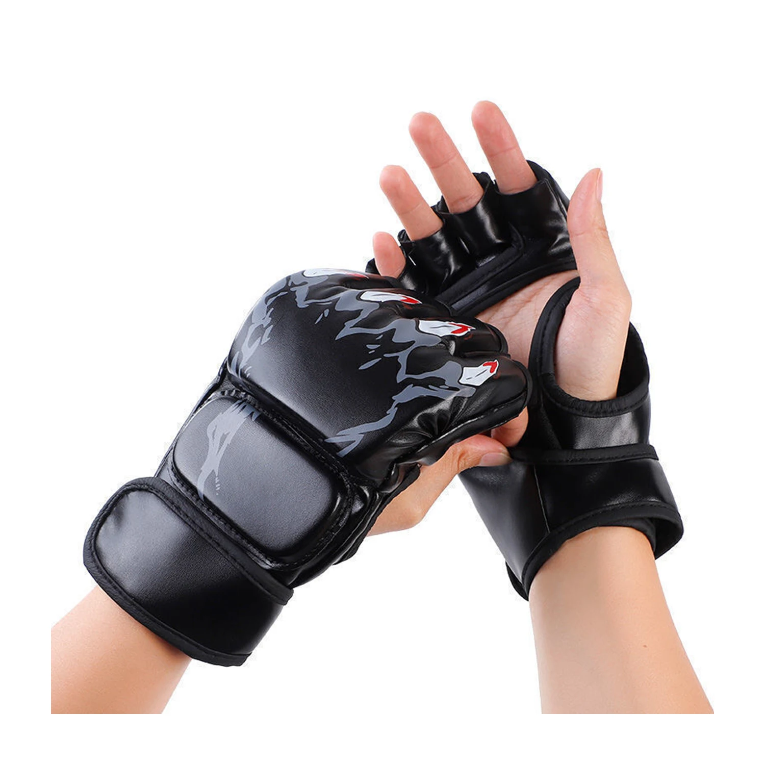 

Unisex Sparring Punching Gloves PU Leather Boxing Training Adjustable Half Finger Gloves for Boxing Kickboxing Muay Thai MMA