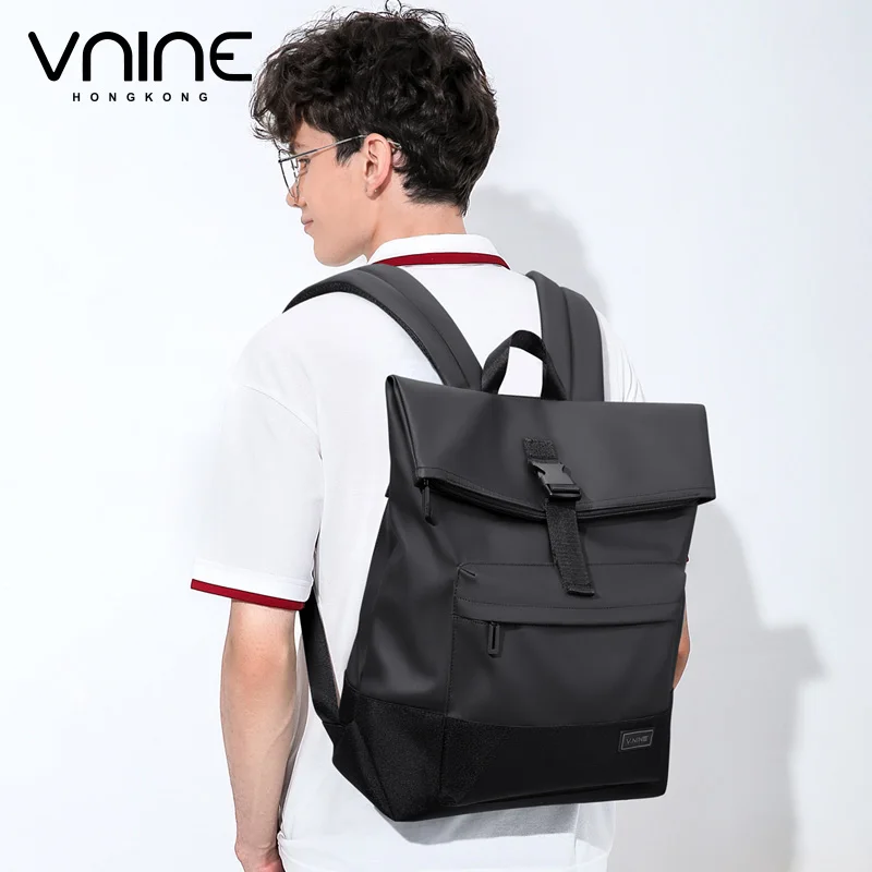 V.nine-メンズ防水オックスフォードバックパック、ラップトップバックパック、マルチコンパートメント、オフィスバックバッグ、ブラックカラー、15.6インチ