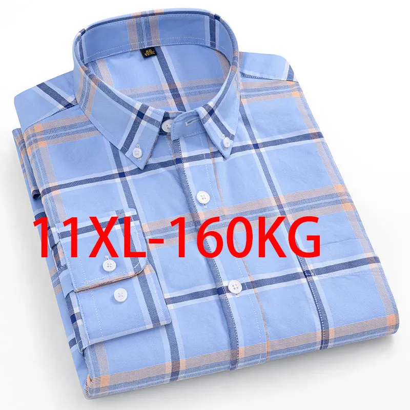 New 100% pure cotton Oxford textile men's long-sleeved business casual shirt without ironing 10XL11XL oversized men's wear