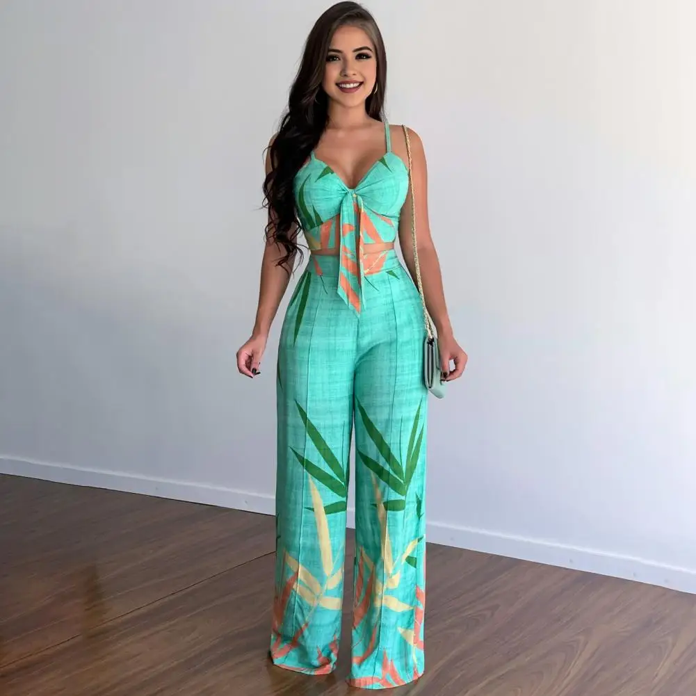 

Lady Hawaiian Style Clothes Stylish Women's Resort Wear V Neck Backless Camisole Wide Leg Pants Set for Beach for Summer