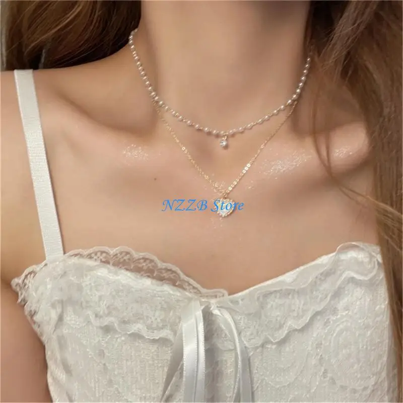 

T21F Double Layer Necklace Women Neck Jewelry Adjustable Necklace for Timelesses Look