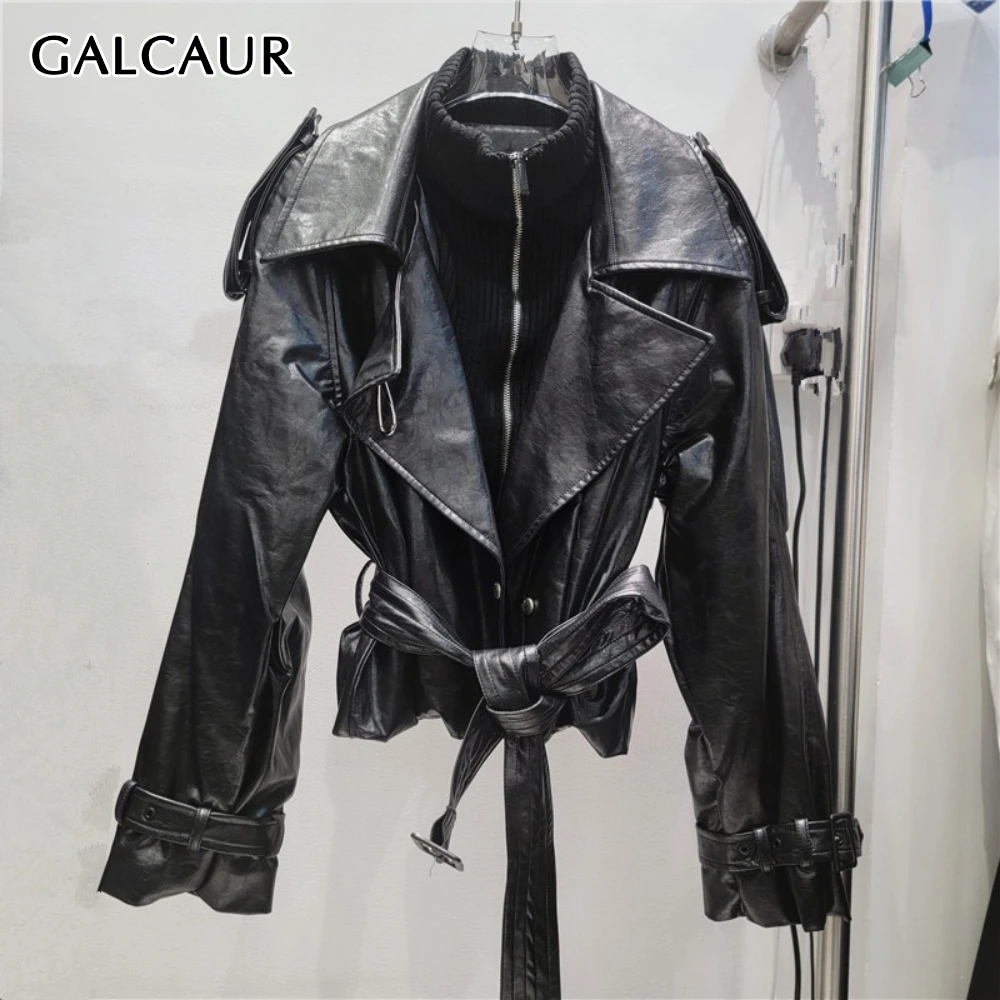 

GALCAUR черная сращенная бандажная куртка женская водолазка с длинным рукавом свободная уличная одежда крутые женские куртки осенний стиль мода