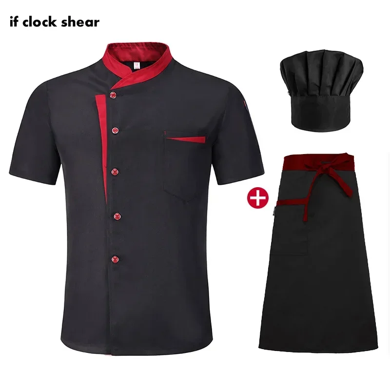 Hoge Kwaliteit unisex chef uniform Hotel Keuken werkkleding Korte Mouwen Chef Restaurant uniform koken shirt Jas + Hoed + schort