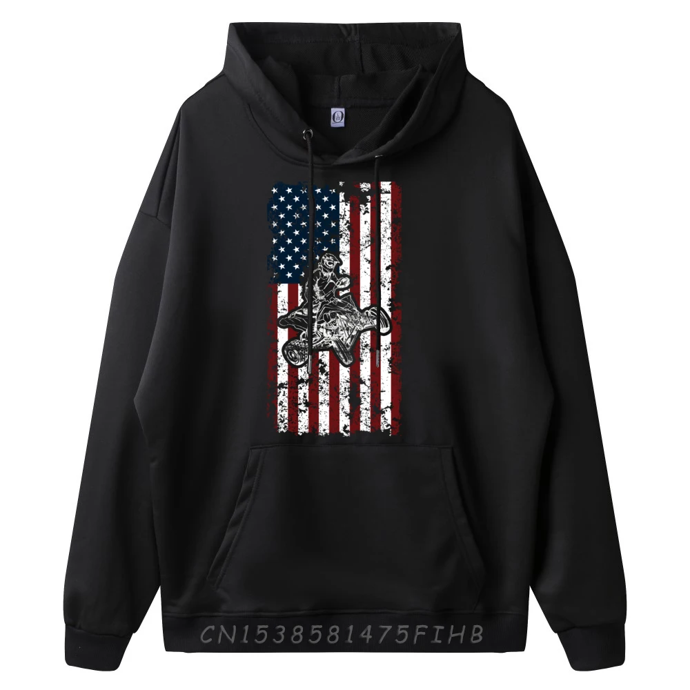 Cool ATV Four Wheeler Quad Bike USA Flag Graphic Tees Men Shirts Happy New Years Christmas Sweater Long Sleeve