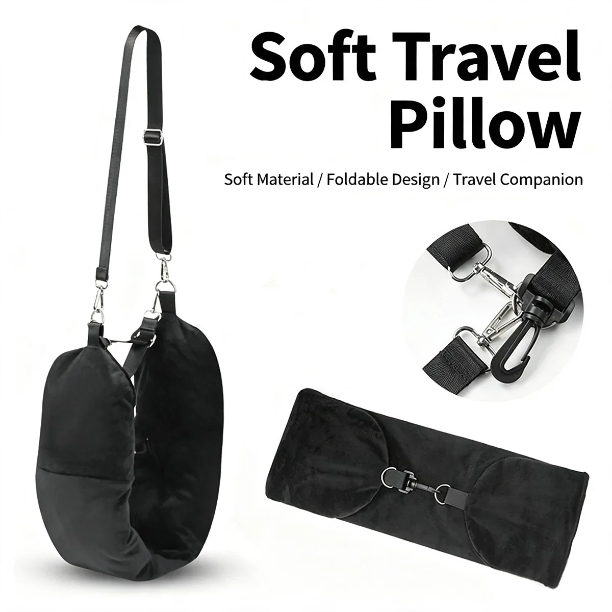 Crystal Fleece U-Shaped Travel Neck Pillow with Fillable Clothing Storage Bag - Airplane Travel Neck Pillowcase Cover