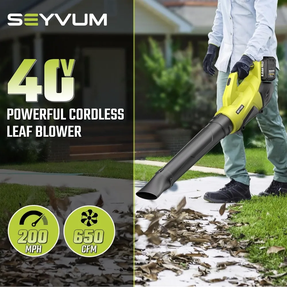 40V - 650CFM 200MPH Brushless Electric Leaf Blower with 2 X 5.0Ah Battery & Charger, Blowers for Lawn Care