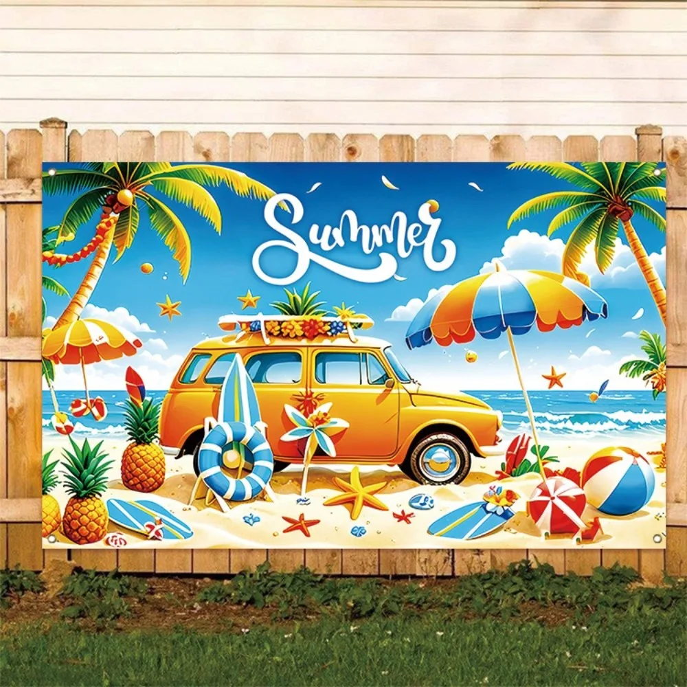 Tropical Theme Summer Beach Backdrop Colorful Print Portable Hawaiian Photography Background Flower Parasol Ball Design