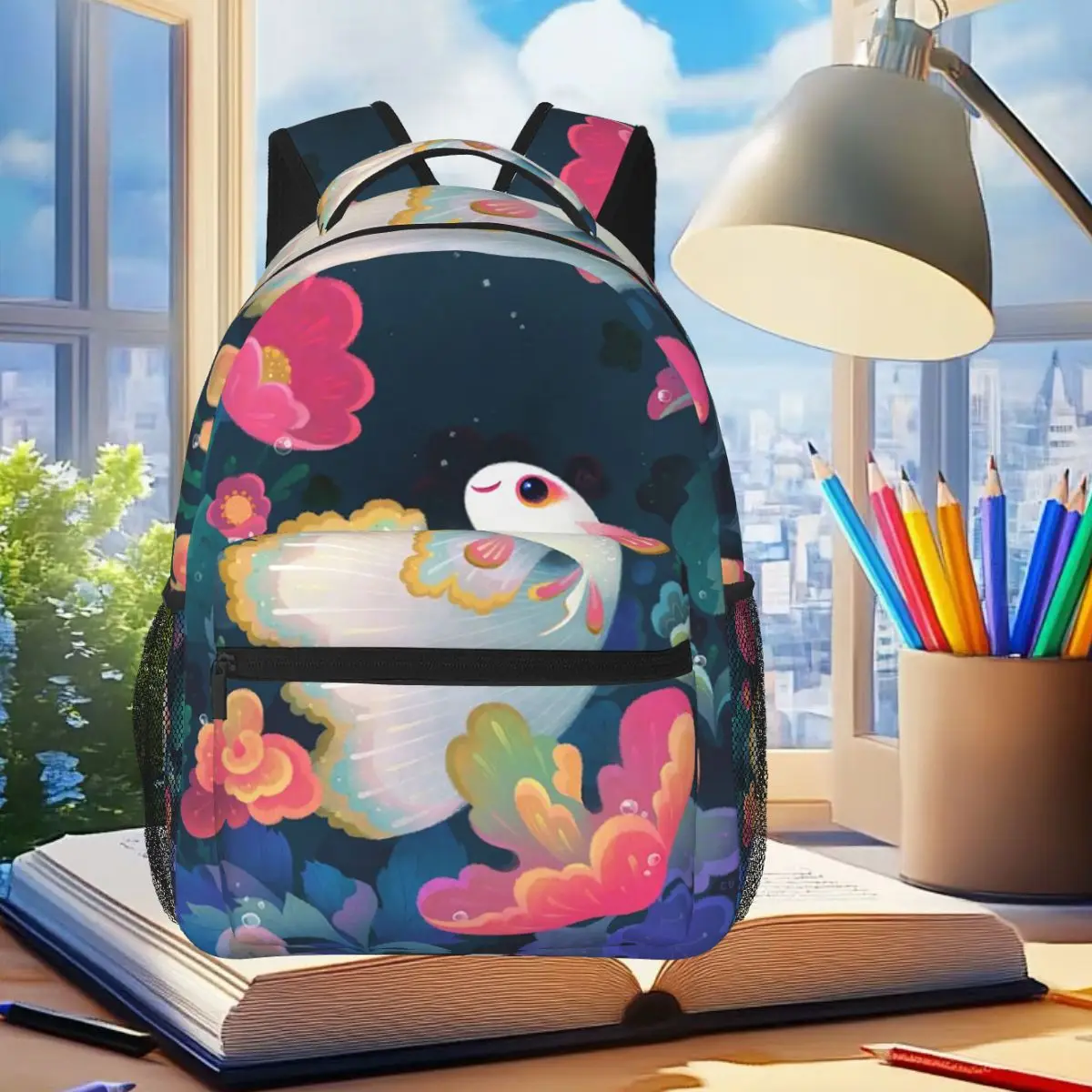 

Flower Guppy Backpack Student Boys Girls BookBag Kids School Bag Computer Shoulder Bags for Men Women